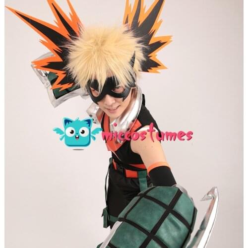 Bakugou Cosplay My Hero Academia Katsuki Bakugo Kacchan Cosplay Costume Fullset Hero Suit with Mask and Gauntlets