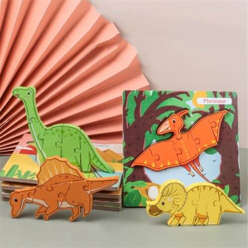 3D Dinosaur Wooden Puzzle Unique Shape Jigsaw Puzzle Pieces Cartoon Dinosaur Jigsaw Puzzle Educational Toys For Children