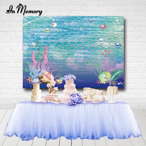 Mermaid Backdrop Photography Birthday Party Fish Scale Baby Photozone Banner Poster Photo Studio Photo Background Baby Shower
