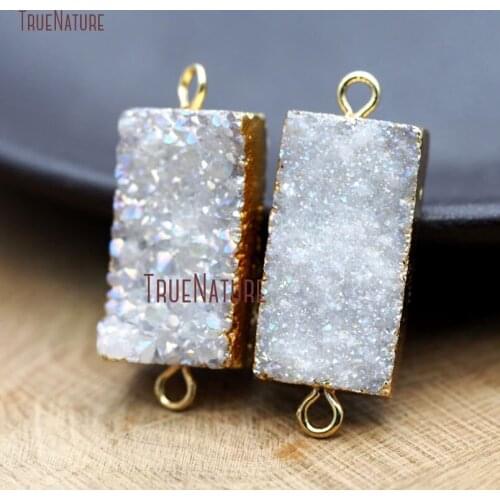 Boho Jewelry Findings Druzy Crystal Rectangle Gold Pendant Slice Petite Druzy Quartzs Connector For Necklace 30*15 mm PC8274