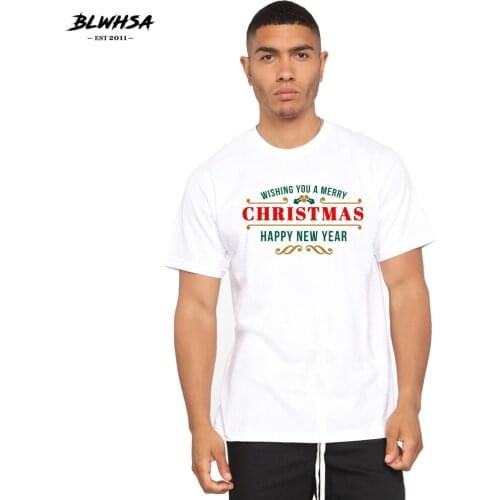 BLWHSH Merry Christmas Printed T Shirt Men Summer Casual Funny T-shirt Brand Design Christmas Printing Hip Hop Male Plus Tops
