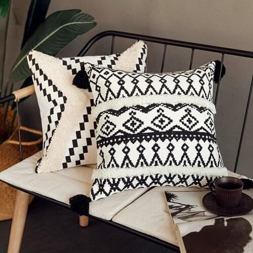 Nordic Cotton Back Support Cushion Cover Decorative Hotel Home Decor Morocco Tufting Pillow Case Geometric Pillowcase