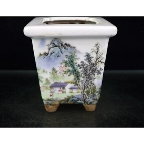 China old porcelain famille rose landscape pattern square flowerpot collection No.2