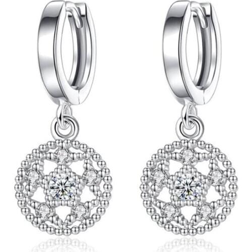 KOFSAC New Charm 925 Sterling Silver Earrings For Women Wedding Party Micro-Inlay CZ Crystal Lotus Eardrop Earring Jewelry Gifts