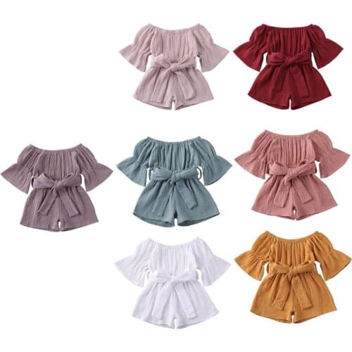 Baby Girls Summer Clothing Princess Baby Girls Off Shoulder Cotton Linen Romper Jumpsuits Toddler Infant Cotton Casual Outfits