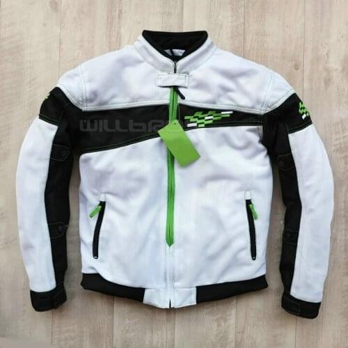 Summer Mesh Jacket For Kawasaki Motocross Protective Mens Riding Scooter Street Moto White Jackets With Protector