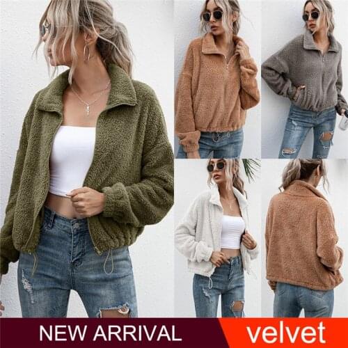 Ymwmhu New Arrival Womens Jackets Long Sleeve Faux Fur Autumn and Winter Coat Short Fashion Zipper Coats Solid Clothing