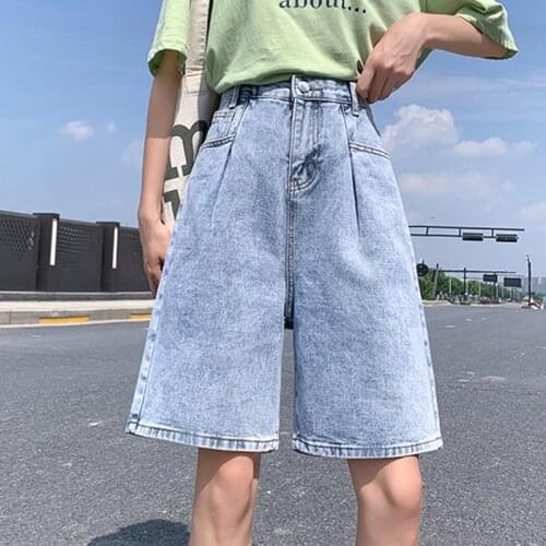 LJSXLS Pockets High Waist Jean Shorts Women Summer Vintage Denim Short Wide Leg Female Casual Clothing Ladies Plus Size Shorts