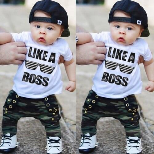 Cute Newborn Infant Toddler Kids Baby Boys Outfits Short Sleeve T-Shirt Top+Pants Clothes Set 0-3Y