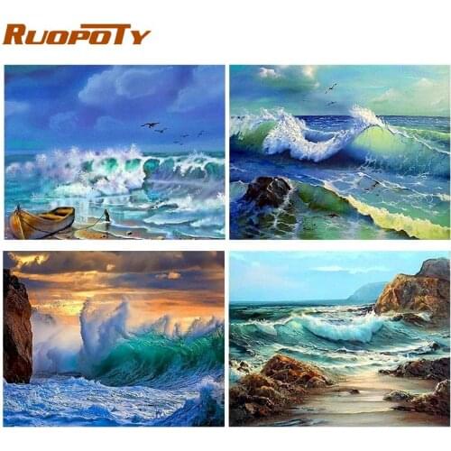 Frame Painting By Numbers Kits Landscape Modern Wall Art Picture By Numbers Summer seaside Diy Gift Acrylic Canvas Home Art
