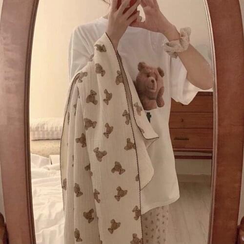 150x130CM Muslin Baby Blankets Newborn Sleeping Cartoon Bear Infant Toddler Swaddle Wrap Cotton Gauze Kids Baby Towel Summer