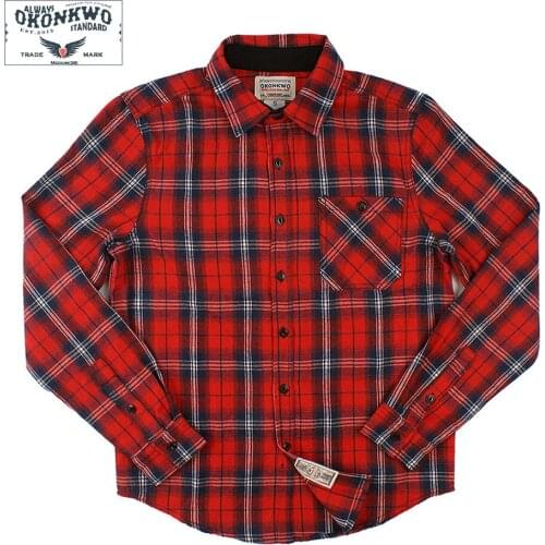 Autumn Winter New Mens Cotton Brushed Flannel Plaid Shirt Outdoors Camping Trekking Climbing Sport Casual Long Sleeve Red Tops