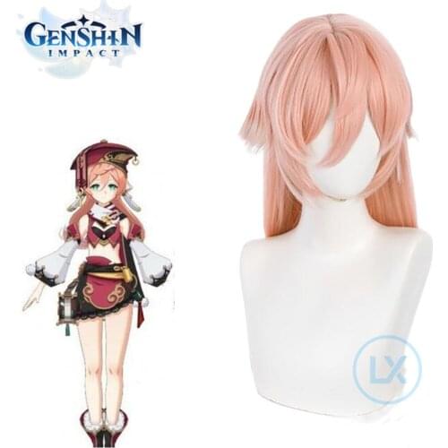 Game Genshin Impact Yan Fei Cosplay Wig Yanfei Gradient Pink White 60cm Long Heat Resistant Synthetic Hair Women Role Play New