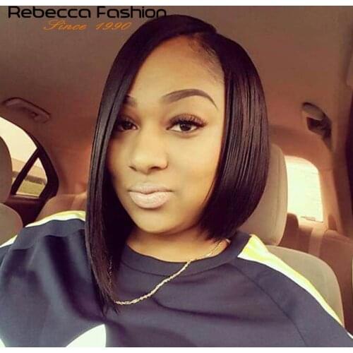 Rebecca Left Side Part Ombre Lace Front Human Hair Wigs For Black Women Brazilian Remy Straight Hair Short Bob Wig 12" Free Ship