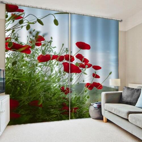 Nature scenery green plant curtains red flower curtain new window balcony thickened windshield blackout curtains