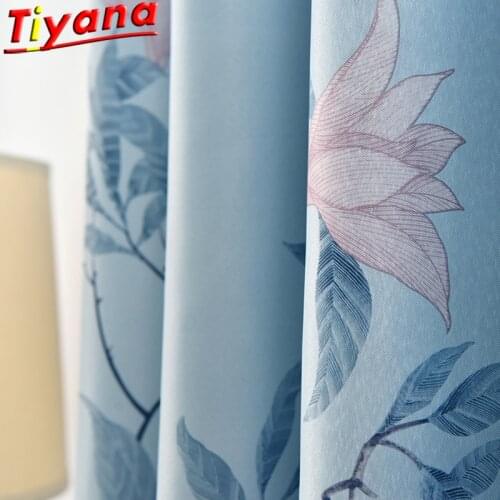 Blue Curtains for Living Room 1PCS 100*200CM Chinese Peony Flower Printed Blackout Curtains for Bedroom Bay PC022#30