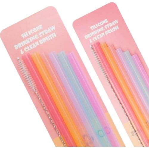6Pcs Silicone Straws Set Straight Reusable Drinking Straws with Cleaning Brush for Beverage Juice Drinking Accessories