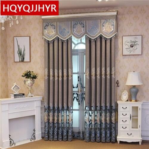 Modern High Quality Embroidered Gray Floor To Ceiling Curtains For Living Room Luxury Custom-Made Elegant Decoration Bedroom