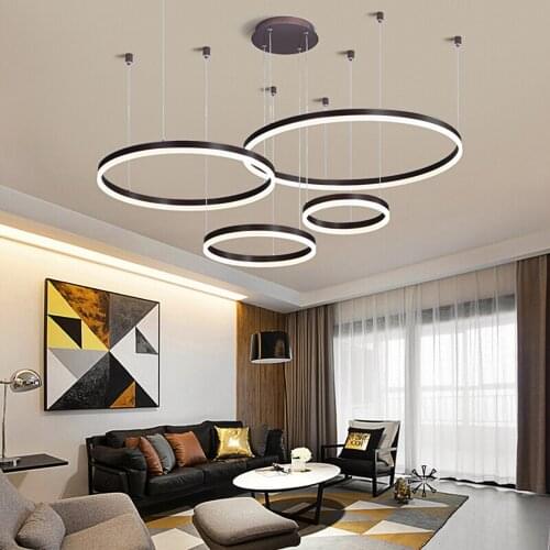 Modern Minimalist Led Ceiling Lamp Home Lighting Brushed Rings Ceiling Mounted Chandelier Lighting Hanging Lamps