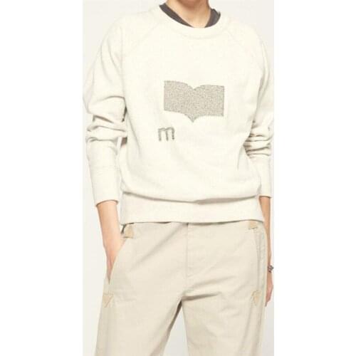 French Women Spring Autumn New Solid Color Embroidery Sweatshirt Female Slim Loose O-Neck Fashion Top New Ladies Pullovers ML094