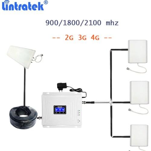 Lintratek 900/1800/2100 Signal Booster 1800Mhz 2g 3g 4g Cellphone Signal Amplifier with 3 Antennas repetidor gsm 4g splitter S38