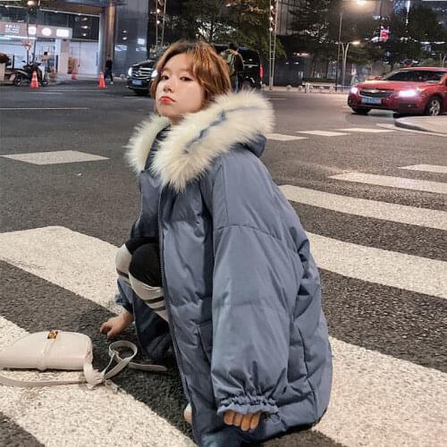 2021 New Winter Coats Women Big Fur Collar Hooded Cotton Jacket Coats Woman Down Cotton Parkas Coat Winter Jackets Loose Outwear