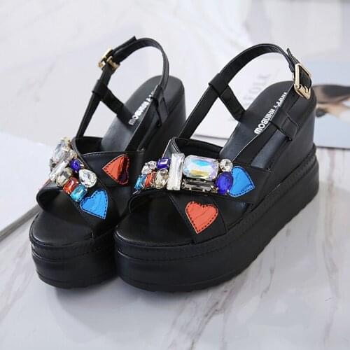 Ladies Sandals Summer New European And American Exquisite Crystal Waterproof Fish Mouth Shoes Elegant Wedge High Heels