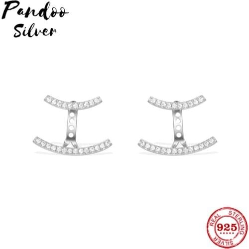Pandoo Fashion Charm Sterling Silver Original 1:1 Copy,Silver Double Line Earrings Luxury Jewelry Gift For Female