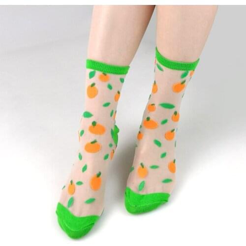 Women Transparent Silk Sock Female Hosiery Summer Fashion Hollow Out Mesh Socks Women Thin Geometry Fruit Socks