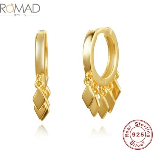 ROMAD Women Gold Earrings Dangle 925 Sterling Silver Diamond-shaped Tassel Earrings Female Fashion Jewelry Aros Plata 925 Mujer
