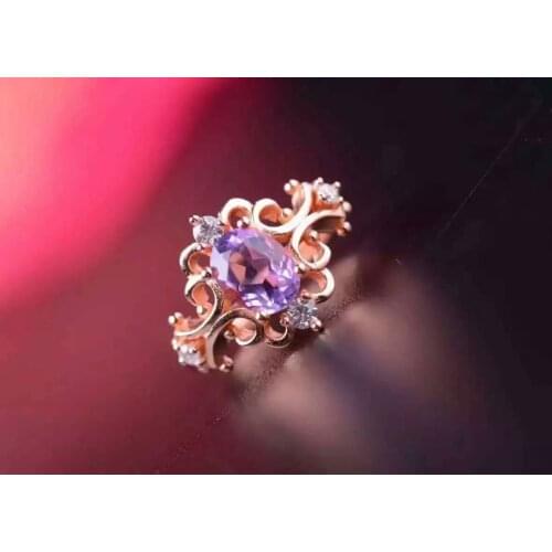 Natural amethyst Ring Natural gemstone ring S925 sterling silver trendy Elegant personality Crown hollow women girl gift Jewelry