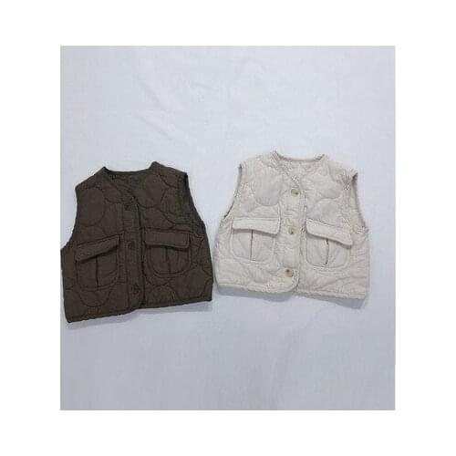 Lovely Autumn Winter Retro Cotton Vests Kids Solid All-match Casual Waistcoats Boys Girls Outfit Unisex Plaid Sleeveless Coats