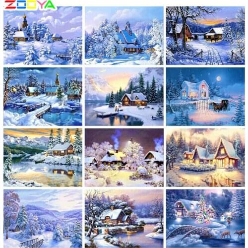 ZOOYA Stitch 5D Diy Diamond Painting Snowhouse New 3D Diamond Painting Cross Stitch Square Diamond Embroidery Snow Nature 6A04