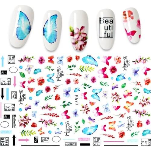 1Pcs 3D Nail Sticker Self-adhesive Yellow Pink Purple Flower Butterfly Elk Decoration For DIY Manicure Adhesive Tip