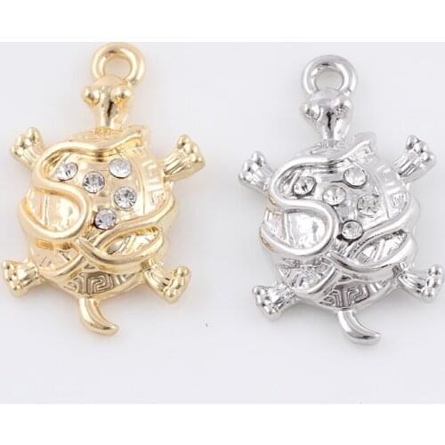 18*28mm Silver Plated Crystal Turtle Tortoise Charms Pendants For Bracelet Necklace Jewelry Making DIY Handmade Craft