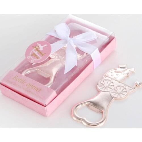 20PCS/Lot Baby Shower Gifts Boy Girl Birthday Party Giveaways Baptism Souvenirs Gold Metal Baby Carriage Bottle Opener