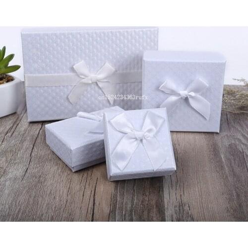 200pcs Gift Box Ring Bracelet Jewelry Box White Bowknot Kraft Paper Boxes Fashion Design Favor Boxes