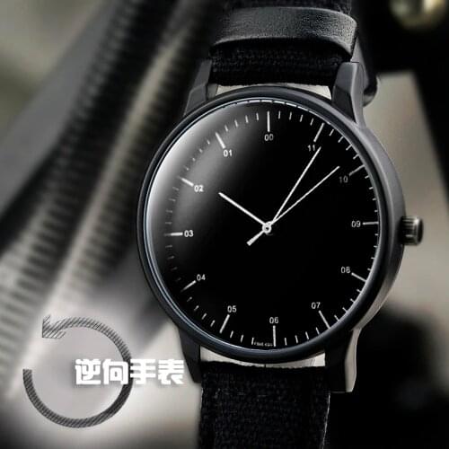 2021gift Enmex backward wristwatch creative anti-clockwise reversal time simple style canvas strap quartz fashion watch