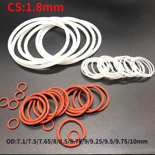 50pcs Red/White VMQ Silicone O Ring Gasket CS1.8mm OD7.1/7.5/7.65/8/8.5/8.75/9/9.25/9.5/9.75/10mm Food Grade Washers O-Ring Seal