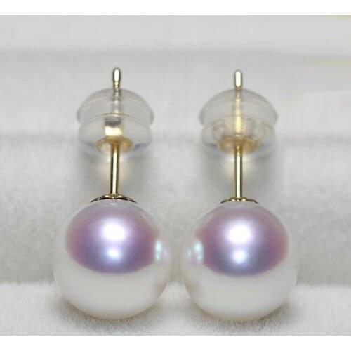 Free shipping luxury Noble jewelry charming pair 6.5-7 mm south sea white pearl earring 18 k yellow