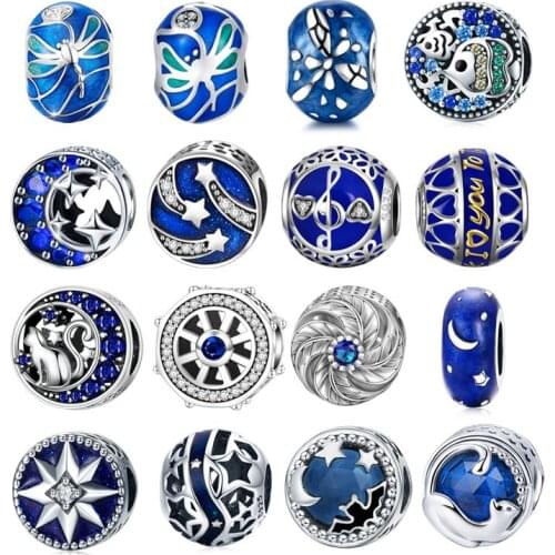 DALARAN 925 Sterling Silver Charms Blue Moon Star Beads For DIY Enamel Fine Jewelry Making Fit Original Charm Bracelets Necklace