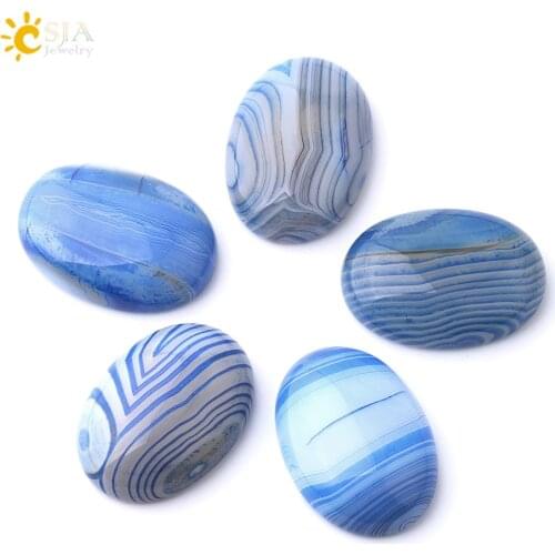 CSJA Natural Stones Cabochon CAB Beads for Jewelry Making Blue Striped Agates Accessories DIY Women Rings Earrings Pendants F809