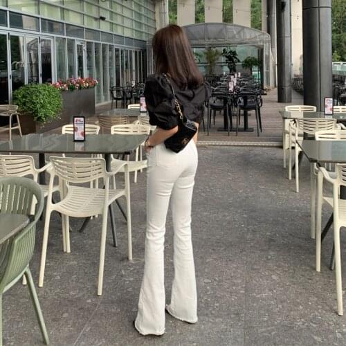 Alien Kitty Women Jeans 2021 Hot Female Flare Pants White High Waist Solid Ankle Length High Waist Casual All-Match Trouser