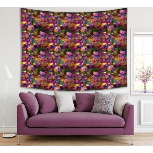 Tapestry Colorful Foliage Leaves of Aspen Birch Oak Trees under the Sun Green Yellow Fuchsia Purple Abstract Pattern Art