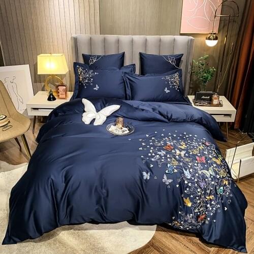600TC Egyptian Cotton Embroidery Three-dimensional Butterfly Bedding Set Duvet Cover Pillowcase Flat Sheet Queen King #sw