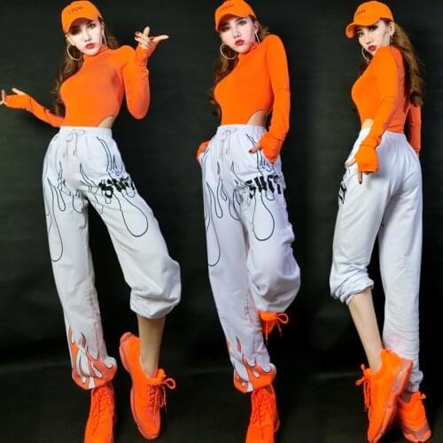 Hip Hop Costumes Adults Fluorescent Bodysuit Street Dance Pants Women Jazz Clothing Stage Rave Clothes Performance Wear DNV12419