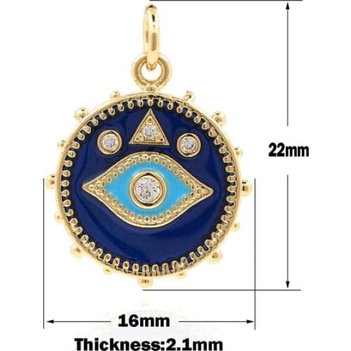 Cubic Zirconia Gold Disc Evil Eye Pendant Round Coin Medal Charm Brass Lucky Eye Necklace Eye Charm DIY Jewelry Accessories