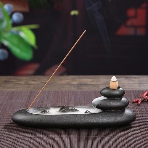 HOUSEEYOU Boat Shape Waterfall Incense Burner Stick Backflow Incense Holder Aromatherapy Censer New Year Gifts