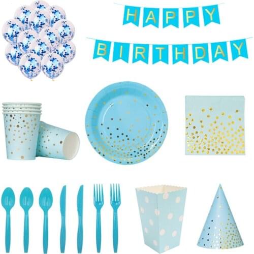 Fashion Simple Hot Stamping Polka Dot Disposable Tableware Set Paper Cups Plates Flag Napkin Birthday Party Decorations Supplies