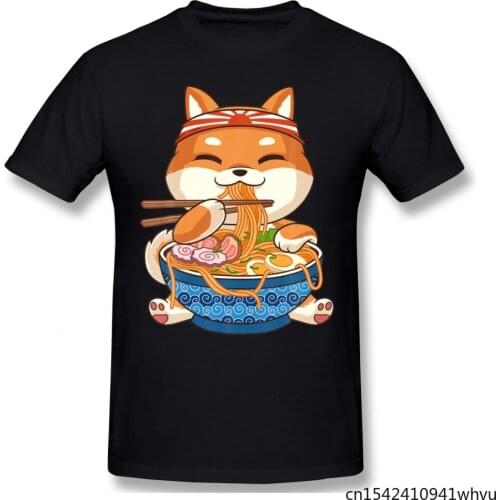 Cute Anime Shiba Inu Dog Ramen Noodles Men T Shirt Plus Size Crewneck Short Sleeve Custom Men Clothing